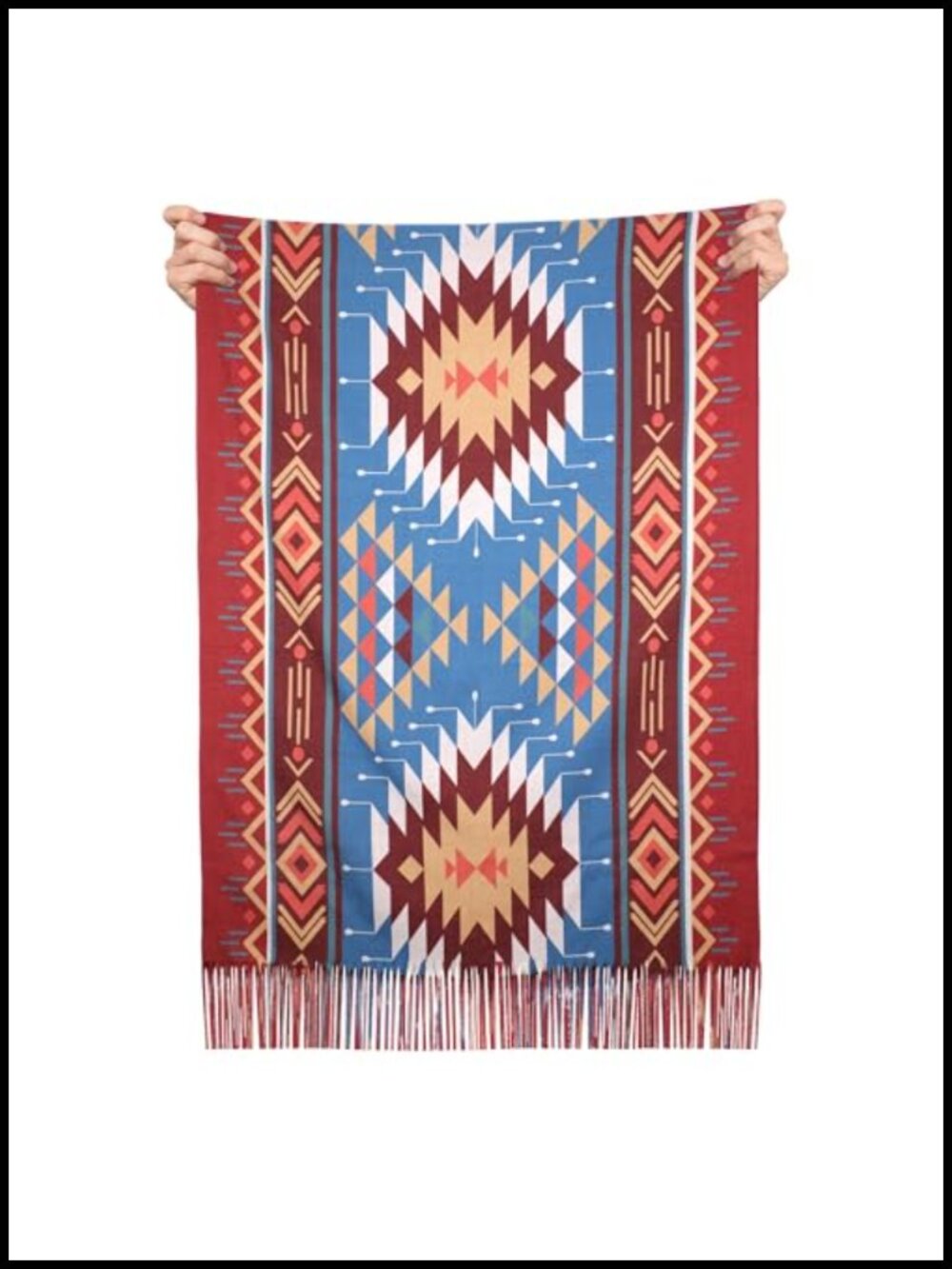 Faux Cashmere Aztec Tassel Shawl Wrap Winter Scarf Women